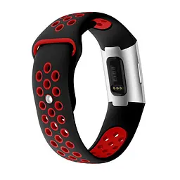 Силіконовий ремінець Primo з перфорацією для фітнес браслета Fitbit Charge 3/4 Black Red/розмір S - мініатюра 2