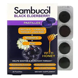 Бузина Black Elderberry Pastilles with Honey 20 льодяників Sambucol vit0006445