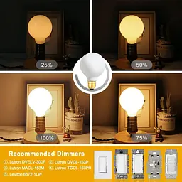 Світлодіодна лампа Leools G25/G80 Dimmable Flick-Free Matt 6W Матове скло CRI95 Теплий білий 600LM, 60W Еквівалент Вінтажна - мініатюра 4