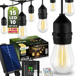 Сонячна гірлянда Lumiled Sollis 15 лампочок 10 м, пульт ДУ, зарядка USB