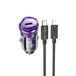 Автомобільний зарядний пристрій Hoco Z53 Type-C PD 30W transparent фіолетовий + кабель Type-C to Lightning - мініатюра 2