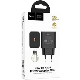 МЗП Hoco N77 Star PD45W (1USB-C) + кабель Type-C to Type-C Black - мініатюра 2