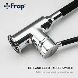 Змішувач для кухні Frap F4044 з гнучким виливом 2 режими чорний/хром Чорний матовий - мініатюра 4