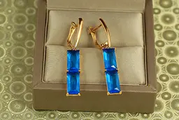 Сережки Xuping Jewelry підвіски подвійний прямокутний блакитний фіаніт 4,3 см золотисті