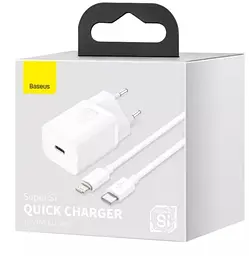 МЗП Baseus Super Si Quick Charger Type-C 20W EU with Cable Type-C to Lightning 1m Sets White - мініатюра 2
