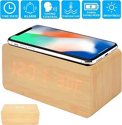 Дерев'яний LED годинник UFT Wood Wireless Clock з функцією бездротової зарядки - мініатюра 4