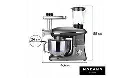 Професійний Кухонний Комбайн 3в1 Тістоміс Mozano Kitchen Machine 2300 Вт чаша 6,2л Silver КУЛІНАРНА КНИГА В ПОДАРОК - мініатюра 4