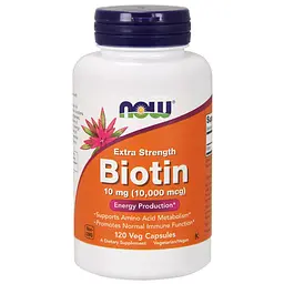 Біотин, Biotin, підвищена міцність, 10 мг (10000 мкг), 120 вегетаріанських капсул Now Foods vit0002046