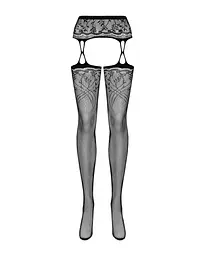 Панчохи-стокінги з рослинним малюнком Obsessive Garter stockings S206 black чорні імітація S/M/L - мініатюра 5