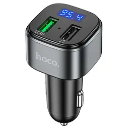 Автомобільний зарядний пристрій Hoco E67 2 USB QC 18W з FM-модулятором сріблясто-чорне
