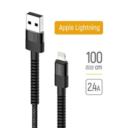 Кабель Colorway USB - Apple Lightning (nylon - long head) 2.4А 1м Black - мініатюра 2