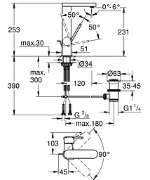 Змішувач для умивальника L-Size Grohe Plus 23851AL3 Графіт - мініатюра 2