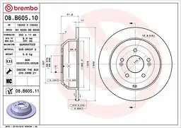 Диск тормозной невентилированный Kia Sorento II, Hyundai Santa Fe II-IV 05-25г Brembo ( 08.B605.10 )