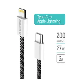 Дата кабель USB-C to Lightning 2.0m (PDF Fast Charging 27W) black ColorWay (CW-CBPDCL068-BK) - мініатюра 9