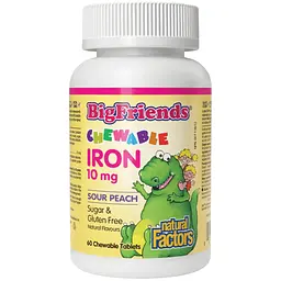 Дієтична добавка Natural Factors BigFriends Chewable Iron 10 мг 60 жувальних цукерок