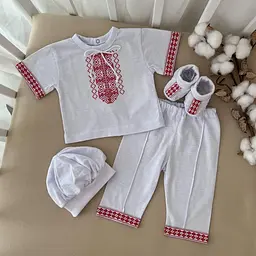 Костюм для хрещення "Чарівний Українець" хлопчик кулір зріст 68 см (3 – 6 місяців) Betis Білий з червоним