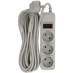 Фільтр мережевий Patron, 3 розетки, 5 м, Grey, 10А, до 2.5 кВт, вимикач, заземлення, 3x1 мм² (SP-1035-GR)
