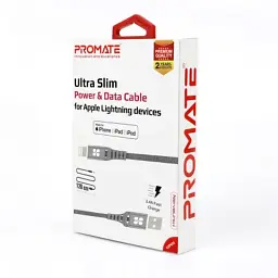 Дата кабель USB 2.0 AM to Lightning 1.2m grey Promate (nervelink-i.grey) - мініатюра 2
