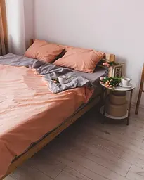 Постільна білизна двоспальна Dushka Home Варена бавовна 20509 180х215 см персикова з сірим - мініатюра 3