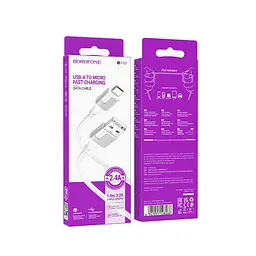 Кабель для заряджання USB Borofone BX101 Creator USB-MicroUSB 2.4A 1 м Білий - мініатюра 2