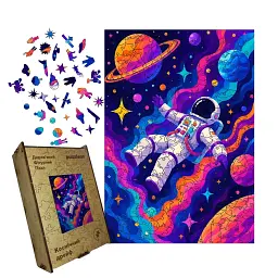 Дерев'яний фігурний пазл puzzlean Космічний дрейф, А3, Картонна коробка 200 елементів