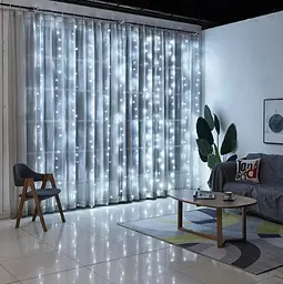 Гірлянда штора Водоспад 3х2 м 400 LED (прозорий шнур з перехідником) Біле світло - мініатюра 2