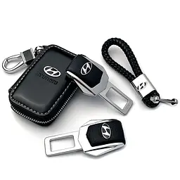 Автонабір №10 для Hyundai / заглушки ременя безпеки з логотипом / брелок і чохол для ключів / шкіра наппа