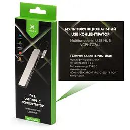 Концентратор Vinga Type-C to 4K HDMI+2*USB3.0+SD+TF+PD+USB-C 3.1 Gen1 aluminium (VCPHTC7AL) - мініатюра 5