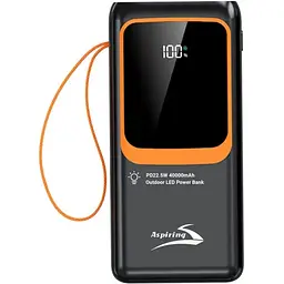 УМБ Aspiring 40000mAh Light 40 22,5W PD 4xUSB-A,USB-C In/Out, Lightning,with USB-C/Lightning cables
