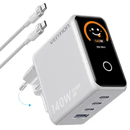Мережевий GaN зарядний пристрій Vention Dash Pro до 140 Вт 3 USB-C + 1 USB-A сріблястий (TZ-FCOI0-EU)