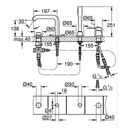 Змішувач для ванни на 4 отвори Grohe Essence 25251001, Хром - мініатюра 2