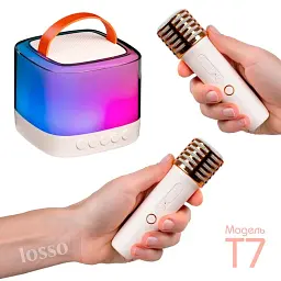 Караоке-мікрофон з колонкою LOSSO T7 Double бездротовий білий - мініатюра 4