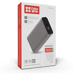 Універсальна мобільна батарея ColorWay 20000mAh Сірий (CW-PB200LPH3GR-PDD) - мініатюра 10
