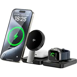 Бездротовий зарядний пристрій WiWU Wi-W028 3in1 Wireless Charger with MagSafe Black [121108] - мініатюра 2