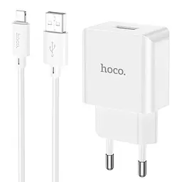 Комплект адаптер і кабель Hoco C106A Lightning Cable Leisure single port charger білий - мініатюра 2
