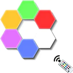 Модульний LED світильник сенсорний настінний шестигранний з пультом 6 шт UKC білий - мініатюра 2
