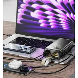 Батарея універсальна HOCO 30000mAh Plentiful 22.5W, built-in cables, LED, Black (DB58 / 715030) - мініатюра 8