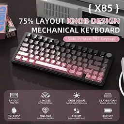 Ігрова бездротова механічна клавіатура ATTACK SHARK X85 / Три режими підключення / White Jade Switch / Pink - мініатюра 6