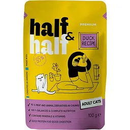 Набір вологих кормів для дорослих котів Half & Half шматочки з качкою у соусі 600 г (6 шт. х 100 г) - мініатюра 3