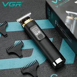 Тример акумуляторний для волосся, бороди та вусів VGR V-985 LCD (4 насадки) Чорний - мініатюра 3