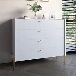 Комод із 4 шухлядами Lion Wood із золотими ніжками 100х90х45 см Німфея Альба (білий) (Lion-042969) ТОП - мініатюра 2