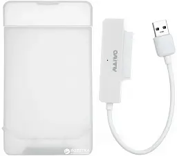 Адаптер підключення HDD 2,5″ SATA/SSD до порту USB3.0 + контейнер Maiwo захисний для HDD 2,5″, білий (K104-U3S білий)