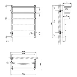 Сушарка для рушників водяна Kroner KRP Prima WT700x500-6 (CV036310) - мініатюра 5
