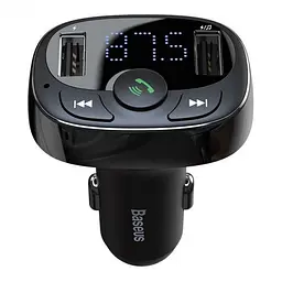 FM-модулятор трансмітер Baseus T-Typed + bluetooth (2USB) CCTM-01 Black - мініатюра 2