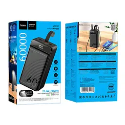 Батарея універсальна HOCO 60000mAh Element PD/20W, QC/22.5W, LED Lamp, Black (J123C / 714736) - мініатюра 5