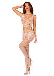 Сітчастий бодістокінг з імітацією топа та шортів Obsessive Bodystocking G330 XL/XXL, white, з доступом