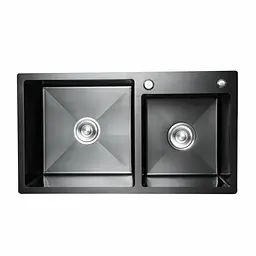 Кухонна мийка 78x43 PVD чорна на дві чаші Platinum Handmade HDB (круглий сифон, 3.0/0.8), Чорний