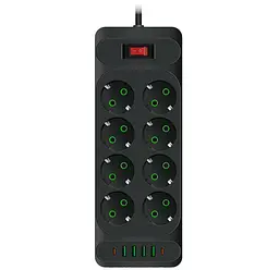 Сетевой фильтр-удлинитель Voltronic F34U, 8 розеток EU+4xUSB+2xPD, 2м, 3х0,75мм, 2500W, Black