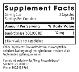 Ламброкіназа Allergy Research Lumbrokinase Group 60 капсул - мініатюра 2