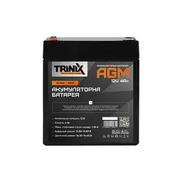 Trinix 12V4Ah/20Hr AGM Акумуляторна батарея 12В 4Аг свинцево-кислотна (44-00040) - мініатюра 2